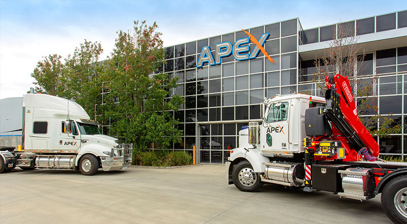 Apex Head Office with fleet trucks outside