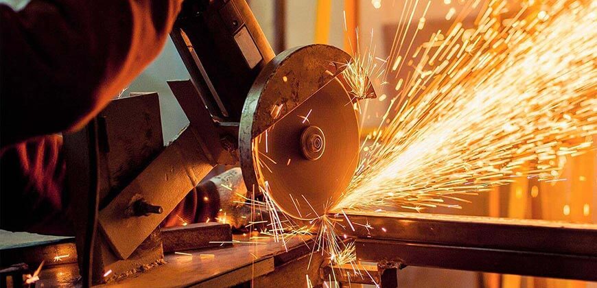 Cutting steel with sparks flying